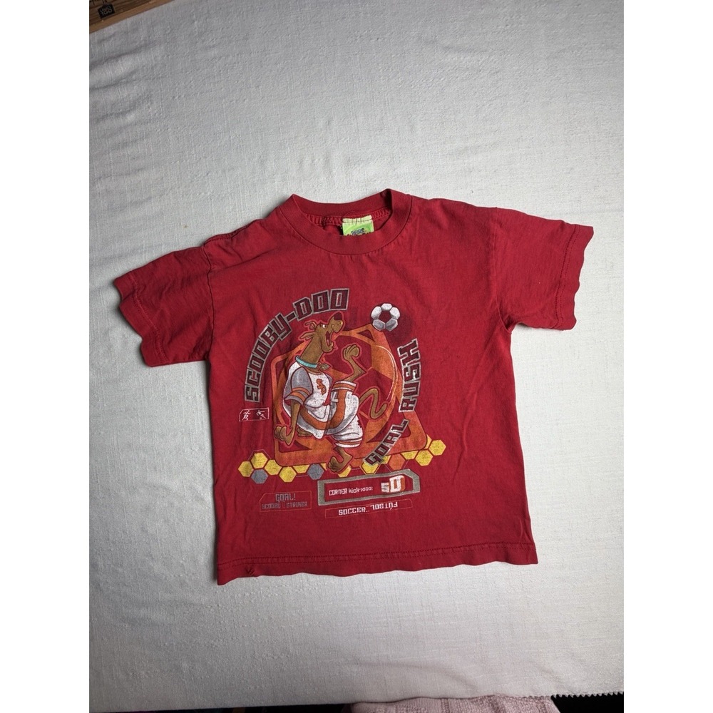 Vintage 2000 Scooby-Doo Soccer Rush T-Shirt Kids 4T Red Cartoon Tee Y2K